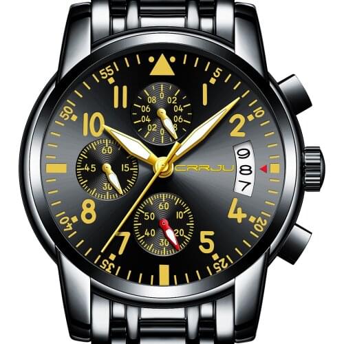 CRRJU Watch Men Fashion Sport Quartz Clock Mens Watches Top Brand Luxury Full Steel Waterproof Gold Wrist Watch Relogio Masculin