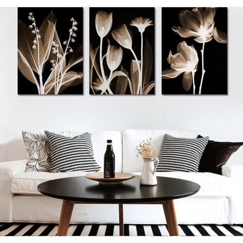 Black and White Simple Flowers Canvas Painting Wall Art Pictures for Living Room Bedroom Modern Home Decoration Posters Murals