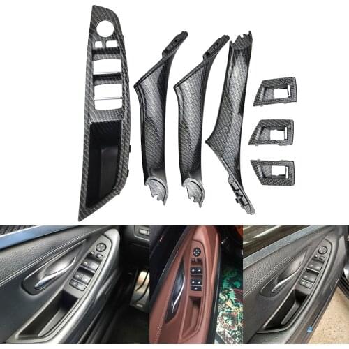 For BMW F10 F11 F18 5 Series 2010-2016 7pcs Interior Window Lift Switch Panel Door Handle Trim Carbon Fiber ABS Car Accessories
