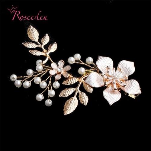 Elegant Wedding Hair Combs for Bride Crystal Pearls Floral Women Hairpins Bridal Headpiece Hair Jewelry Accessories RE3274