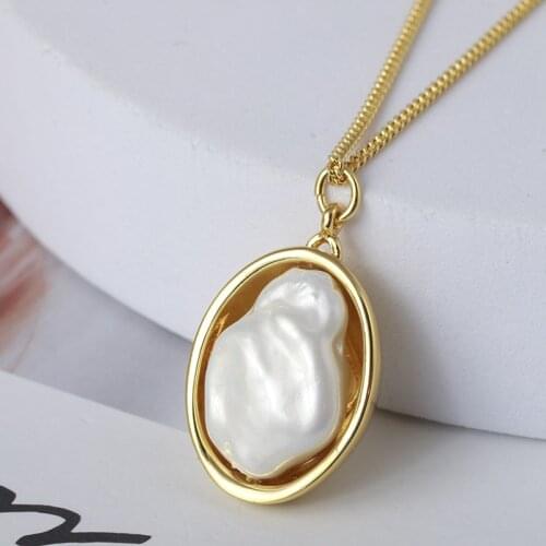 European and American jewelry wholesale three-dimensional smooth oval inlaid heterosexual pearl necklace women