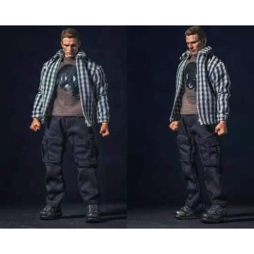 1/12 Scale Figure Accessory Plaid Shirt T-shirt Jean Pants Clothes Suit Set Model for 6 inches Male Action Figure Body