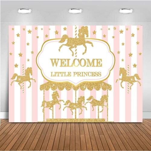 Neoback Happy Birthday Carousel Backdrop for Photography Newborn Baby Princess theme party decoration background for photo