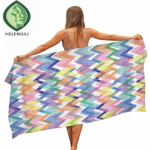 HELENGILI Geometric Stripe Microfiber Pool Beach Towel Portable Quick Fast Dry Sand Outdoor Travel Swim Blanket Thin Yoga Mat