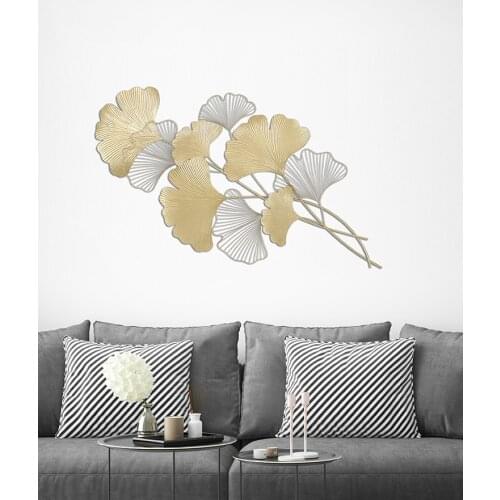 Chinese Iron Art Luxury Wall Hanging Golden Leaf Pendant Sofa Background Living Room Bedroom Entrance Crafts