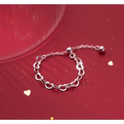 Hollow Out Heart Shaped Rings for Women Teen Girls 925 Sterling Silver Adjustable Chains Minimalist Jewelry Party Wedding Gifts