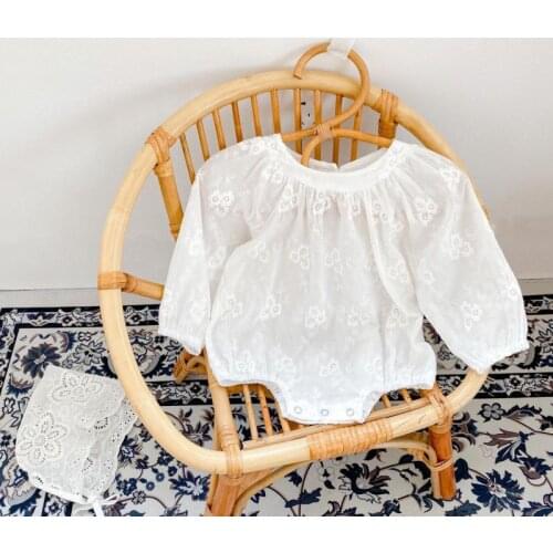 2021 New Baby Girl White Lace Floral Bodysuit Autumn Infant Cotton Long Sleeve Clothes Elegant Flower Jumpsuit Princess Style