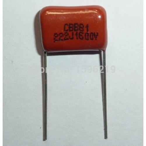 50pcs CBB capacitor 222 1600V 222J 1.6KV 2200pF 2.2nF P15 CBB81 Metallized Polypropylene Film Capacitor