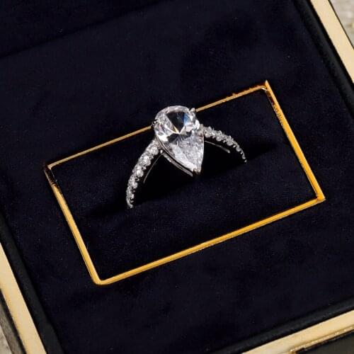 Hot Sale Famous Brand Pure 925 Sterling Silver Fashion Party Jewelry Women Zircon Water Drop Luxury Rings Engagement Top Gifts