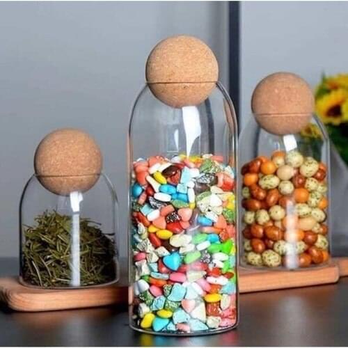 Tofipa Shop Wood Top Cap 3'lü Glass Jar Set