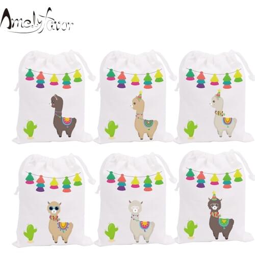 Alpaca Cactus Party Favor Bags Candy Bags Animals Theme Birthday Gift Bags Alpaca and Cactus Kids Birthday Party Supplies 6PCS