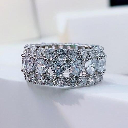 Fashion Small Heart Crystal Zircon Wedding Ring Luxury Female Lab Diamond Stone Ring Sterling Silver Engagement Rings For Women