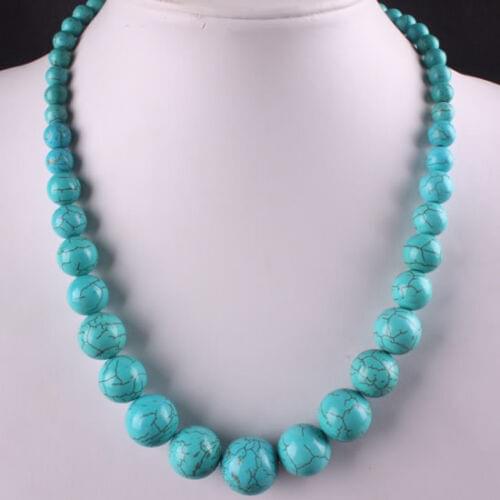 Fashion 8-14mm Turquoise Tower Beads 18KWGP Clasp Women Lady Girl Party Necklace