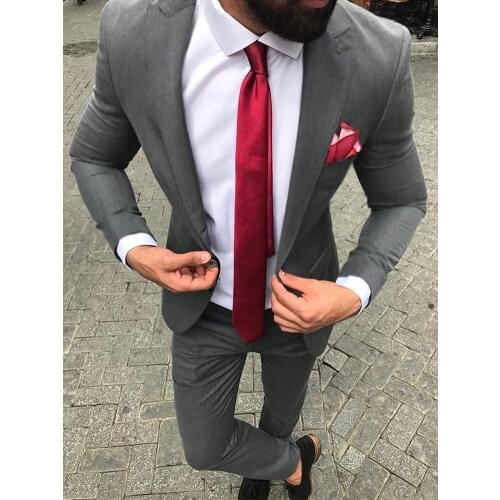 ANNIEBRITNEY 2 Piece Grey Slim Fit Men Formal Suit Custom Skinny Groom Wedding Tuxedo Slim Fit Prom Wedding Men Suit With Pants