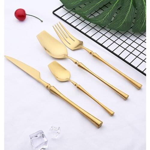 4Pcs Matte Gold Flatware Cutlery 304 Stainless Steel Table Knife Spoon Fork Set Dinnerware Western Food Silverware Tableware Set