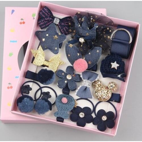 18 Piece hair clip set Cute Hair Accessories Girl headwear Bow Flower animal Hairpins hair band cartoon Elastic Headdress Gift