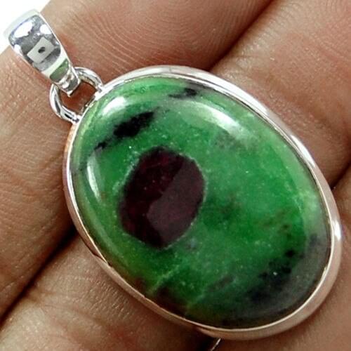 Genuine Ruby Zoisite Stone Pendant 100% 925 Sterling Silver Jewelry 42mm AP0568