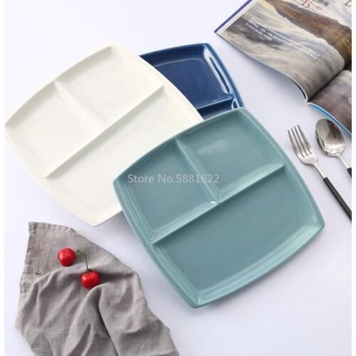 The New Nordic New Bone China 10-inch Fast Food Plate, Color-glazed Ceramic Steak Breakfast Plate, Grid Square Plate