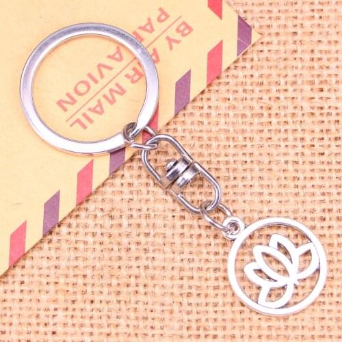 New Fashion Keychain 20mm lotus flower Pendants DIY Men Jewelry Car Key Chain Ring Holder Souvenir For Gift