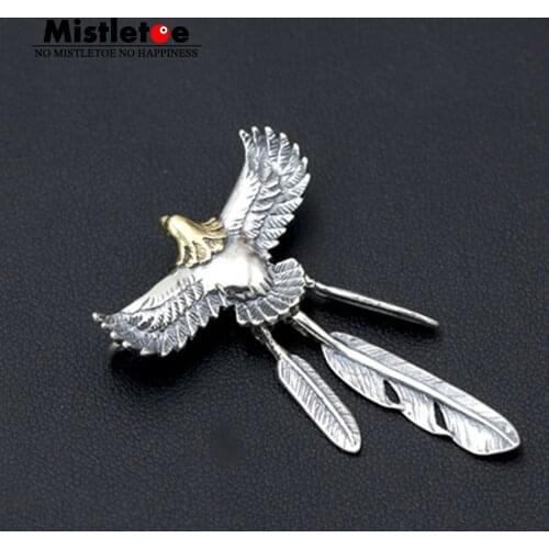 Mistletoe 925 Sterling Silver Vintage Punk Locomotive Indian Eagle Feather Pendant For Women Men Necklace Jewelry