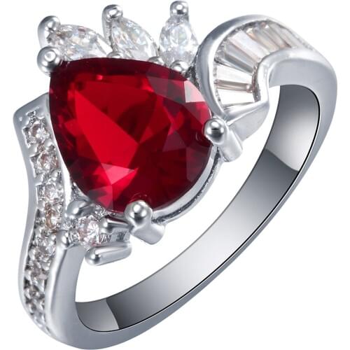 Silver plated ring engagement rings us 7 8 9 New vintage red white cz Jewelry Wedding gift luxury promise evening party rings