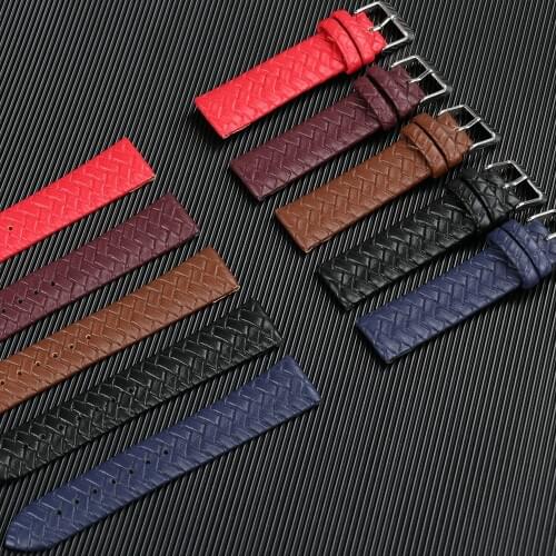 Woven Pattern Watch Band 8mm 10mm 12mm 14mm 16mm 18mm 20mm 22mm 24mm Soft Replacement Leather Blue Watch Band Strap High Quality