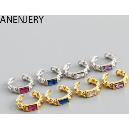 Evimi 925 Sterling Silver Chain-Shaped Clip Earrings for Men Women Colored Zircon Ear Bone Clip Personality Accessories