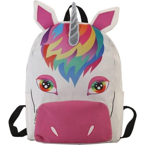 Unicorn school bag for girls white pink color canvas fabric laser pu horn interior computer compartment bookbag for teen girls