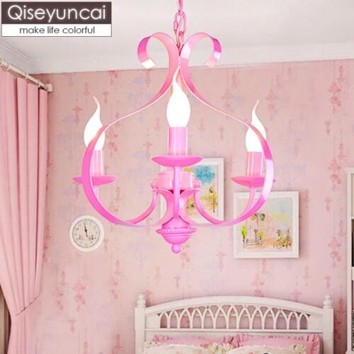 Qiseyuncai Nordic pastoral childrens room E14 3 head chandelier girl warm romantic LED bedroom light free shipping
