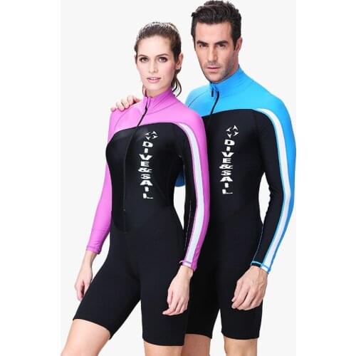 Lycra Nylon Patchwork Front Zipper Lovers One-Piece Sunscreen Long-Sleeved Shorts Wetsuit Surfing Wetsuit Snorkeling Swimsuit