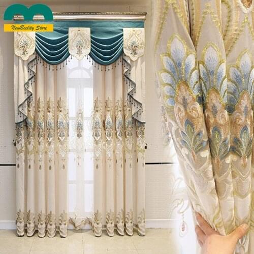 European Style Luxury Embroided Curtains for Living Dinning Room Bedroom Blackout Drapes Chenille Curtain Valance Customized
