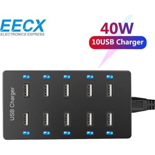 USB Charger 10 Port Multi Device Charger Station Adapter Desktop 40W Fast Charge Portable charger For Huawei Xiaomi Mobile Phone