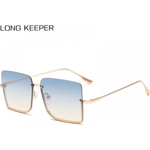 Women Semi-rimless Sunglasses Lady Oversize Half Frame Metal Square Sun Glasses Outdoor Travel Eyewear oculos de sol feminino