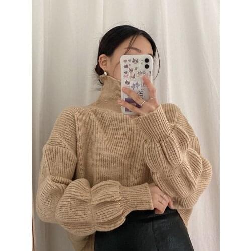 Turtleneck Woman Sweaters Fall Long Sleeve Knitted Sweaters for Women Winter Clothes Womens Crop Top Jumper Cropped Sweater