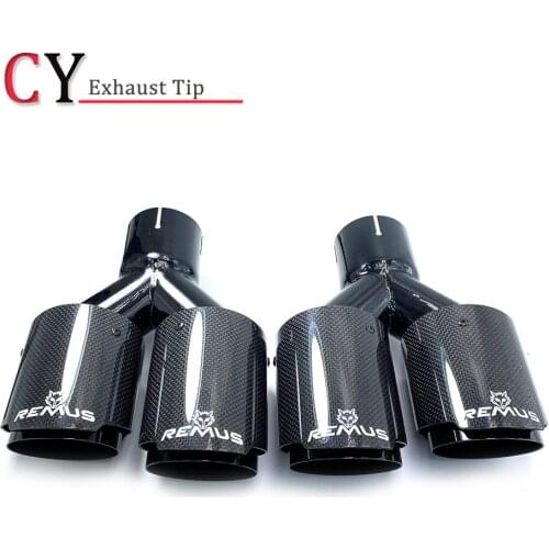 1Pair Car Modification Universal Dual Glossy Black Automobile Exhaust Pipe Muffler Pipe Carbon Fiber Exhaust Tip For BMW