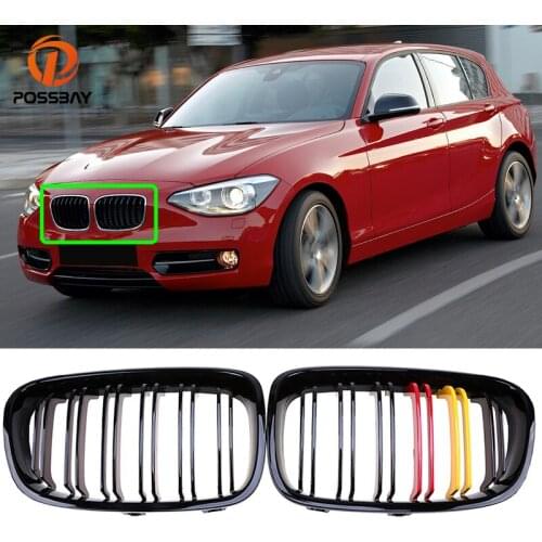 2Pcs Car Style Gloss Black Front Kidney Double Slat Grill Grille for BMW 1 Series F20 2010-2016 Pre-facelift Auto Exterior Parts