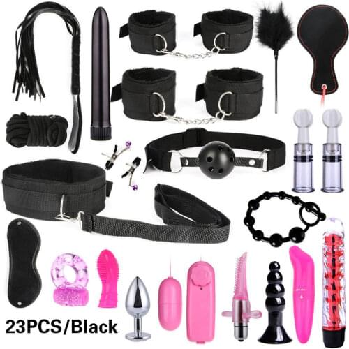 23 pcs Sex Toys for Men Male Masturbator Sex Handcuffs Whip Mouth Gag Sex Anal Vibrator Bondage Set Sexy Lingerie Toys vibrator