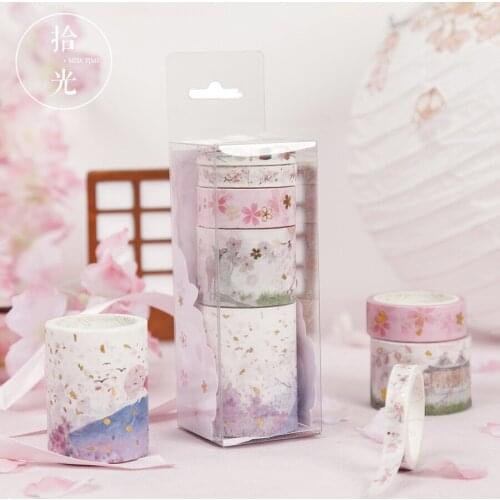 5 Rolls/box Washi Tape Set March Cherry Series Creative Hand Diary DIY Decoration Paste 5 Rolls Washi Tape Lot
