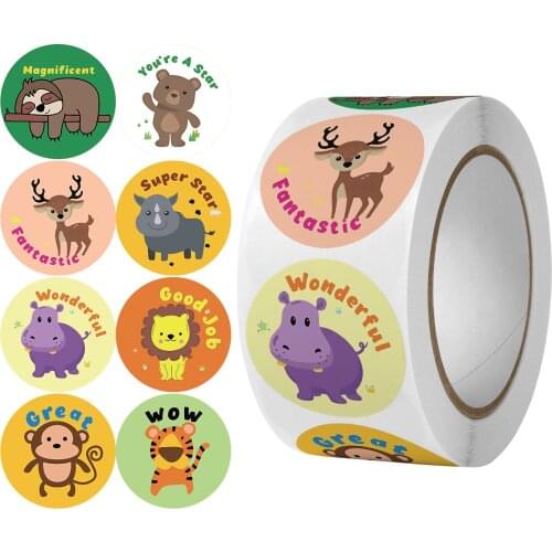 Stickers 500 Pcs/roll Teacher Reward Sticker Fun Motivation Animal Stickerfor School Teacher Student Stationery Stickers Kids