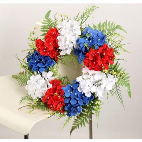 American Patriotic Wreaths, 17.7'' Red White and Blue Flower Garland Front Door Decor, July of 4th Independence Day Decoration