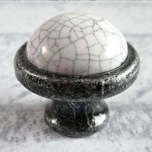 Crack White Ceramic Knobs Kitchen Cabinet Drawer Knob Pull Antique Black Antique iron Furniture decoration hardware knobs