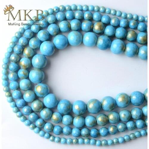 Natural Stone Blue Gold color Jades Stone Round Beads For Jewelry Making Space Loose Beads 4/6/8/10/12mm Diy Bracelet Strand 15
