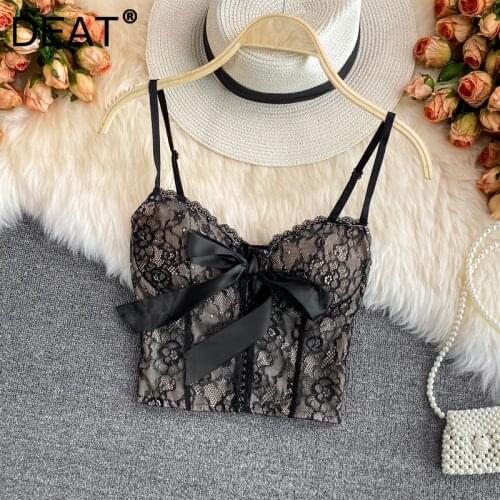 DEAT 2021 new summer fashion women clothes lace patchwork straps slim short bra sexy top WS68001