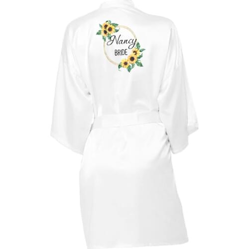 Custom Sunflower Print Kimono Robe Women Silk Satin Wedding Robe Bridesmaid Maid of Honor Mother Sister of the Bride Robes