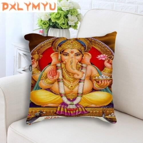 Cotton Linen Cushion Cover Hinduism Hanuman Shiva Genesha Print Worship Decorative Cushion Sofa Throw Pillows Case Home Decor