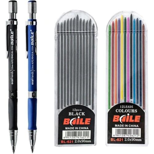 2.0mm Mechanical Pencil Set Art Painting Automatic Pencils for Writing Black Colors Pencil Lead School Exam Supplies Stationery