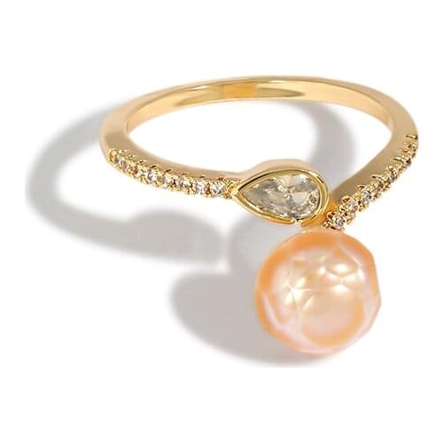 Kfvanfi High quality natural pearl zircon gold open ring 2021 new fashion Korean jewelry luxury party adjustable girl ring