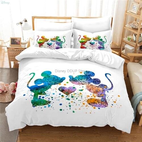 Cute Mickey Minnie Mouse Couples Bedding Set Duvet Cover Pillowcases for Children Gifts Home Decor Twin Full Queen King Size