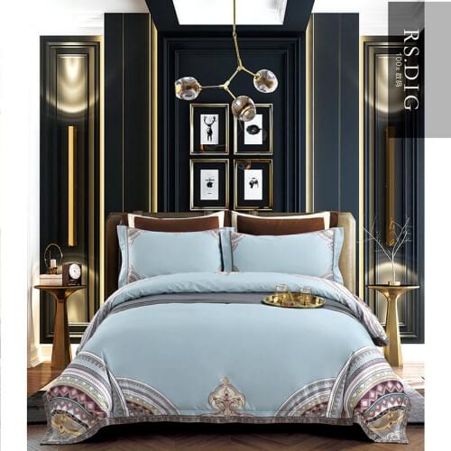 100S High density Bedding Sets Stately Blue Home Textile Luxury court Bedding Egyptian cotton Bed linen Bed Duvet Cover Sheet