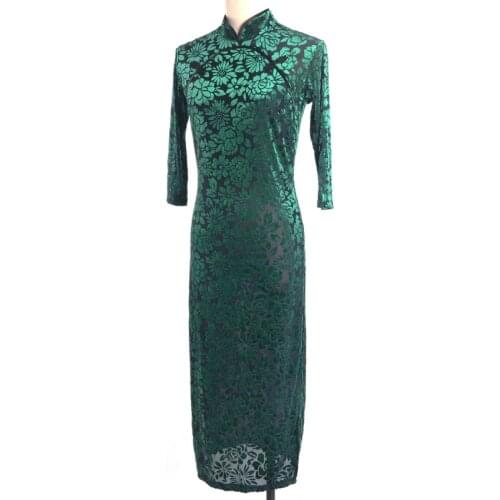 Competition adult Costume with Underpants Cheongsam Double-split Long Latin Dance Dress vestido de festa